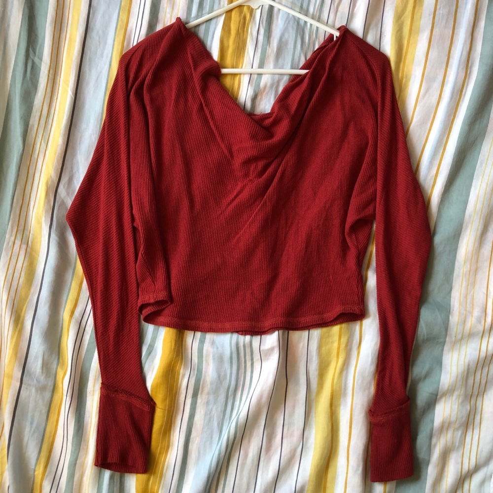 Cowl Neck Off-Shoulder Top - Brick Red